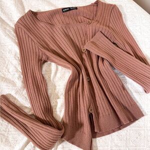 SHEIN Brown Korean Style Button Down Asymmetrical Long Sleeve Top